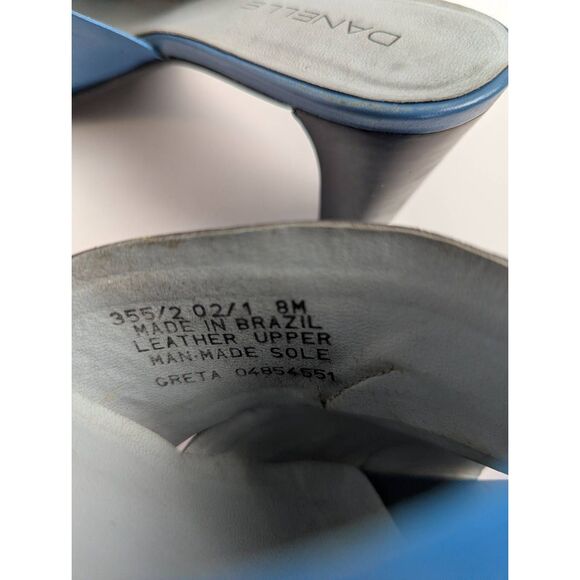 Vintage 90s Blue patchwork leather open toe mule heels Danelle womens 8 - Picture 8 of 8